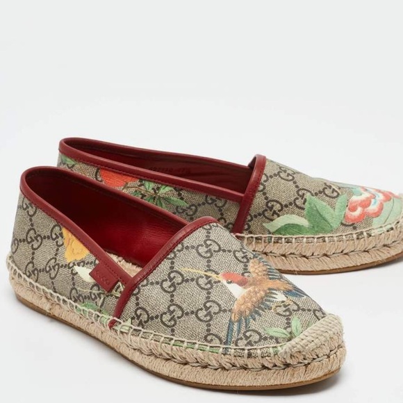 Gucci Shoes - Gucci Women's Pilar Espadrille Woven Bird Jungle Print GG Supreme Flats Slides 6